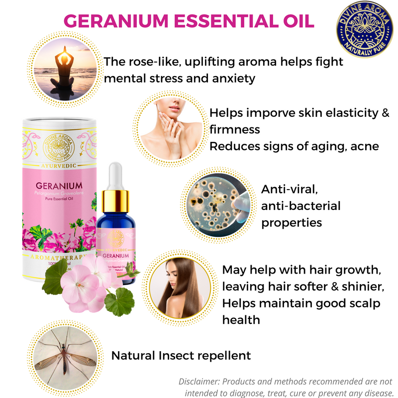 Geranium | For Skin elasticity, Hair, Anti-viral properties, Stress, repelling insects