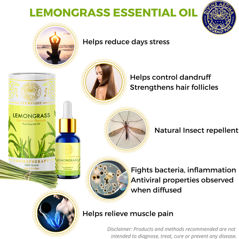 Lemongrass |  For Skin, Hair, Anti-viral properties, repelling Insect