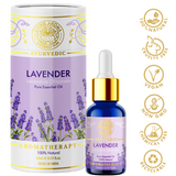 Divine aroma Lavender 100% pure and natural essential oil in luxury packaging and blue bottle with golden dropper cap for aromatherapy for skin,hair,aroma,bath,mental wellness