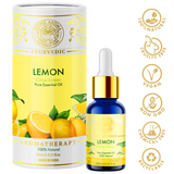 Divine aroma Lemon 100% pure and natural essential oil in luxury packaging and blue bottle with golden dropper cap for aromatherapy for skin,hair,aroma,bath,mental wellness